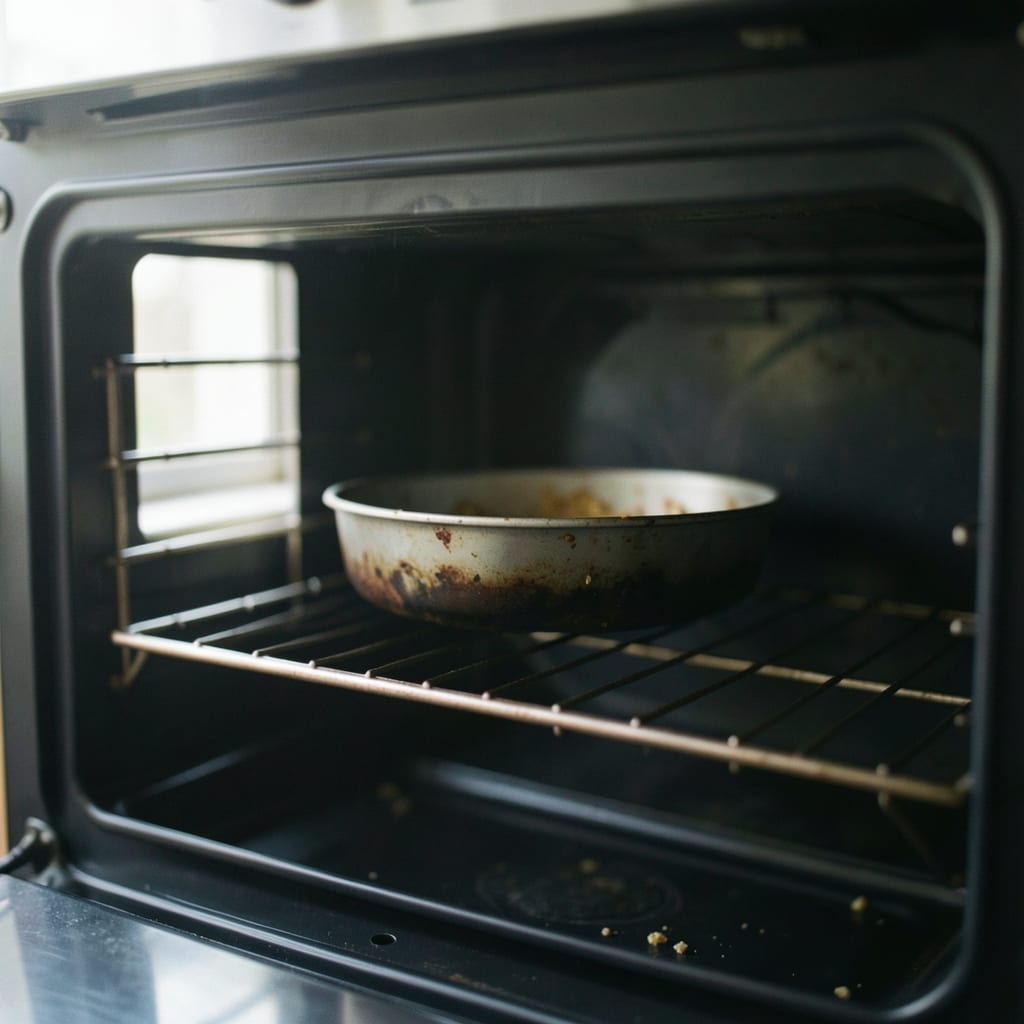An ordinary home oven with one tin in it